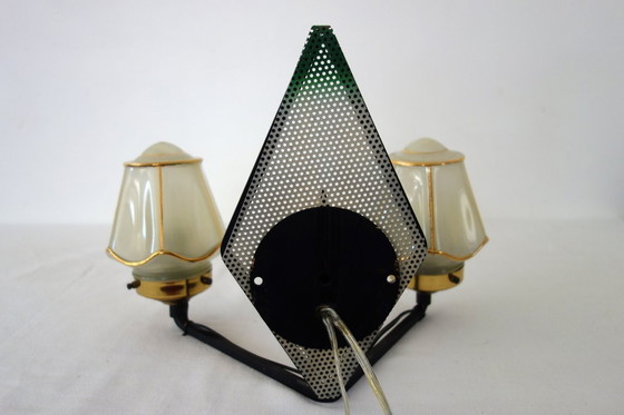 Image 1 of Rare double perforated metal wall light from the 50s
