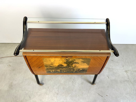Mobile bar italiano Mid-Century, anni '60, Carrelli bar, Legno, Vetro, Marrone, Mid Century Modern (foto 12 di 15)