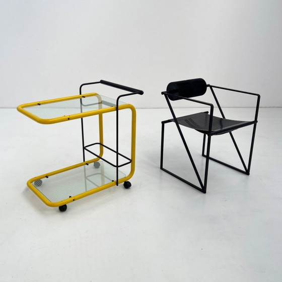 Image 1 of Chariot de service jaune postmoderne à motif Quaderna, années 1980