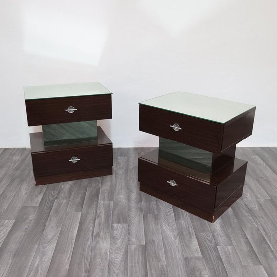 Image 1 of Coppia Di Comodini Ebano Macassar Cubic Design Modernariato Anni ‘80