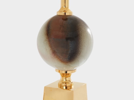 Image 1 of Philippe Barbier pair of large ceramic and brass table lamps 1970s