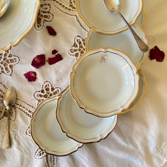 Image 1 of Dessert service with 12 small bowls and a salad bowl, antique Limoges porcelain, Lafarge & Cie