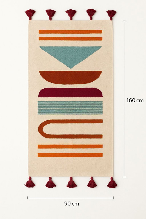 Vintage Handmade Kilim of Wool - 90x160 cm - Geometric Design