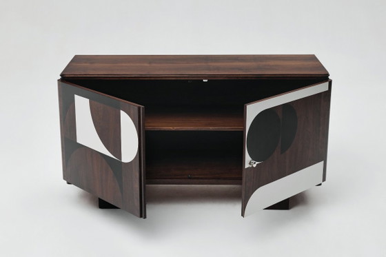 Buffet vintage des années 1950, style moderniste, en noyer, à motif géométrique Op Art. – Vaisseliers, Wood (photo 11 of 14)