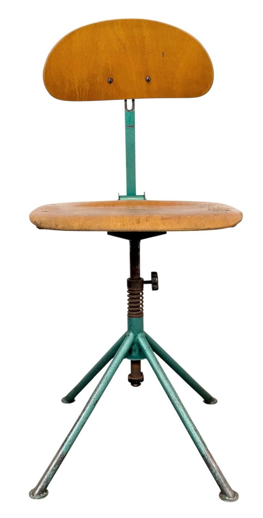 Chaise d'atelier industrielle vert foncé, années 1950 – krukjes, Iron