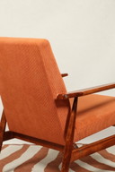 Poltrona vintage in velluto a coste arancione papaya, design moderno di metà secolo di H.Lis