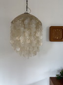 Lampada a sospensione vintage XL in madreperla Capiz, anni '70