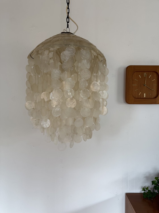 Image 1 of Vintage XL Capiz mother-of-pearl shell pendant lamp ‘70s