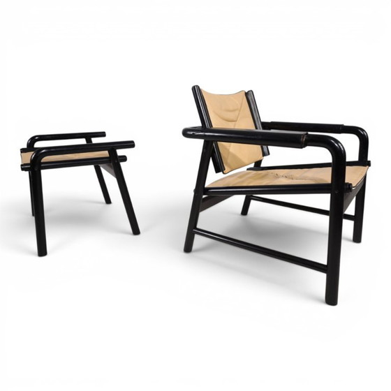 Image 1 of WK Möbel leren fauteuil met voetenbank – toegeschreven aan Hans Eichenberger, 1970