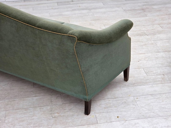 Image 1 of 1960s, 3-Seater Danish Sofa, Green Furniture Velour.
