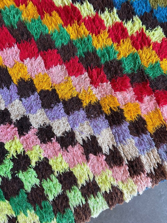 Image 1 of Vintage Moroccan Boucherouite Rug - Checkered Pattern Rug