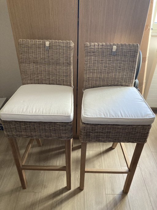 2X Silla de bar rústica de ratán Rivièra Maison