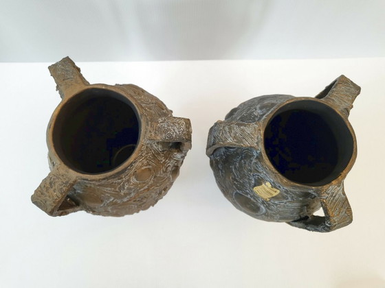 Image 1 of PAIR OF VINTAGE 1960S VASES, CERAVERRE, GILDED MOIRED CERAMIC, 1960S