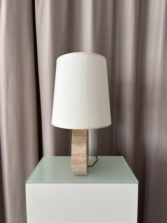 Lámpara de mesa de travertino con círculos concéntricos, Beige, Fratelli Mannelli, Lámparas de mesa, Textil (foto 5 de 13)