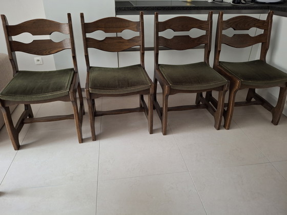 Image 1 of 4 chaises vintage en chêne, dessinées par Guillerme et Chambron