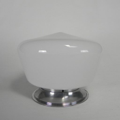 Plafonnier Art Déco avec abat-jour rond en opaline, années 30