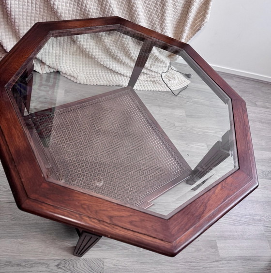 LOTUS tavolino da caffè in ciliegio ottagonale piano vetro e canna intrecciata, Tavolini da caffè, Legno (foto 6 di 12)