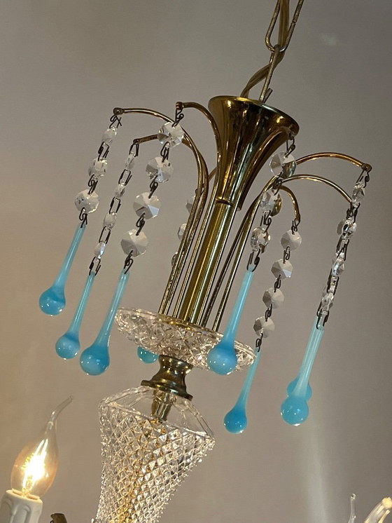 Image 1 of opaline azure blue teardrop chandelier