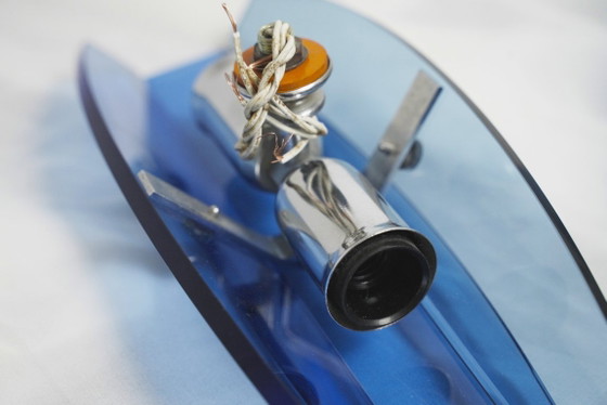 Image 1 of Veca blauwe glazen Italiaanse wandlampen set van 2 Fontana Arte mid-century moderne facetglazen lampen