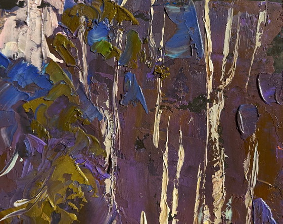 Image 1 of Original Oil Painting Gloomy Forest Landscape Blooming spring