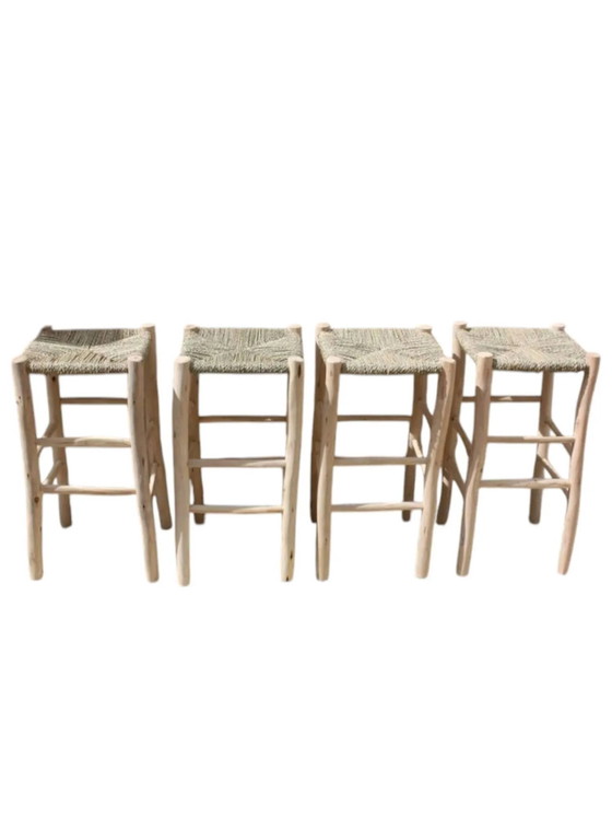 4 Tabourets marocains faits à la main 60x30cm – Tabourets de bar, Cuir, Bois, Bohemian (photo 8 of 8)