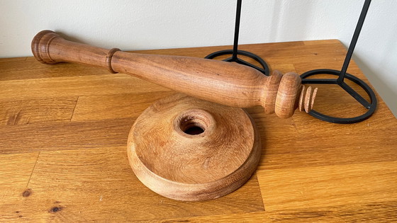 Image 1 of Trio van Teak en Vintage Stalen Kandelaars