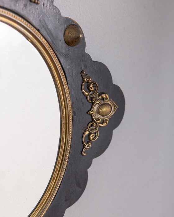 Image 1 of Specchio da parete antico in legno e bronzo, design italiano.