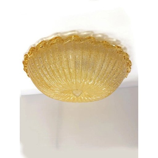 Lámpara de techo empotrada de cristal de Murano Graniglia Budino color ámbar veneciano, estilo vintage de los años 70.