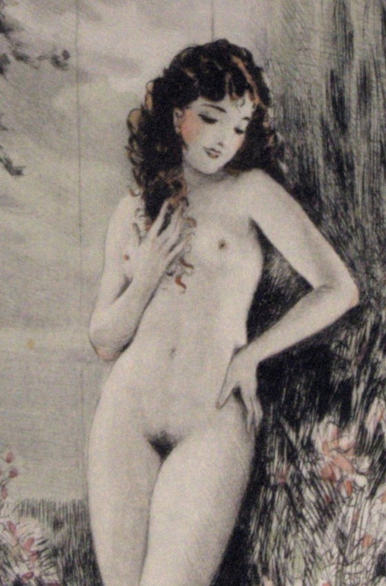 Grabado en acuarela, Mujer joven desnuda, firmado por Paul-Émile Bécat (1885-1960). – Arte, Paper (photo 5 of 5)