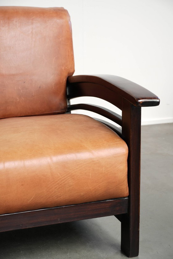 2 begehrenswerte cognacfarbene Rindsleder Art Deco Sessel aus dem 20. Jahrhundert – Leather (photo 11 of 13)