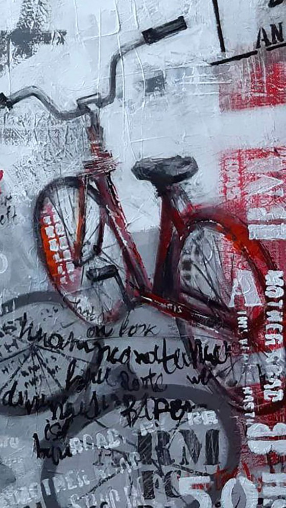 Original Acrylic Painting Contemporary Art Symbolism Along the Streets on Bicycles – Paintings & Drawings (photo 6 of 6)