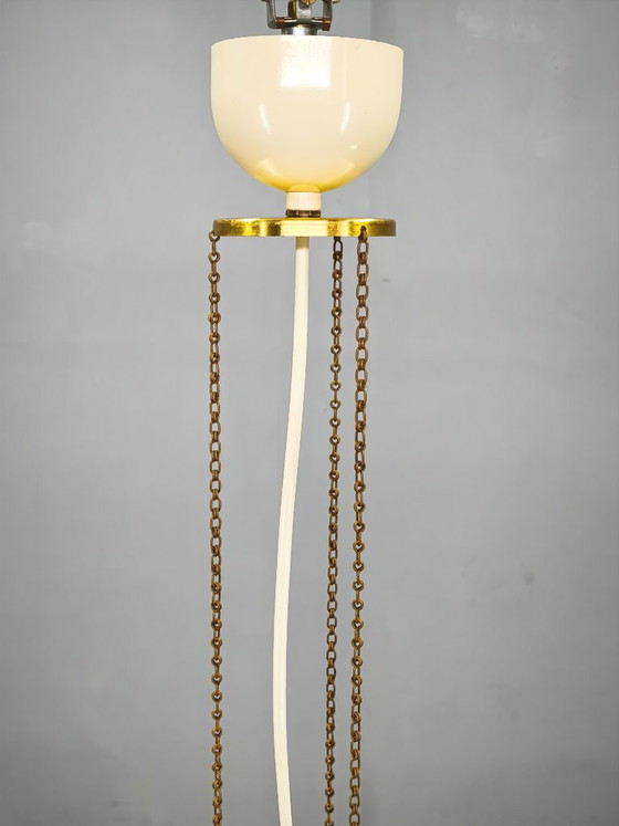 1970s NAPAKO Space Age Brass and Cream Pendant Light, Czechoslovakia – Chandeliers (photo 6 of 11)