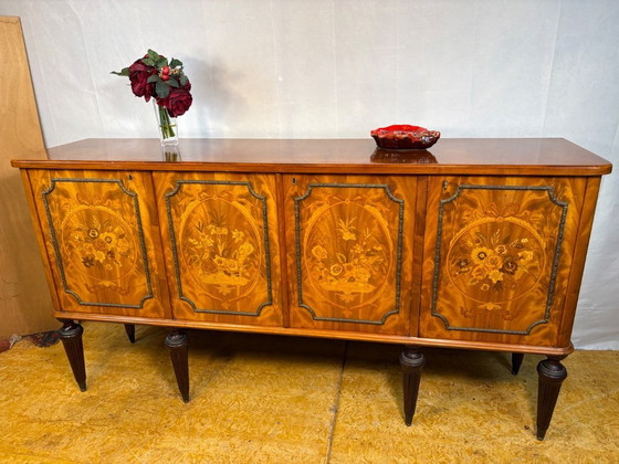 Image 1 of Exceptional Antique Marquetry Inlaid Hall Console / Sideboard – Circa 1900  Satinwood, Tulipwood & Rosewood Floral Inlay 