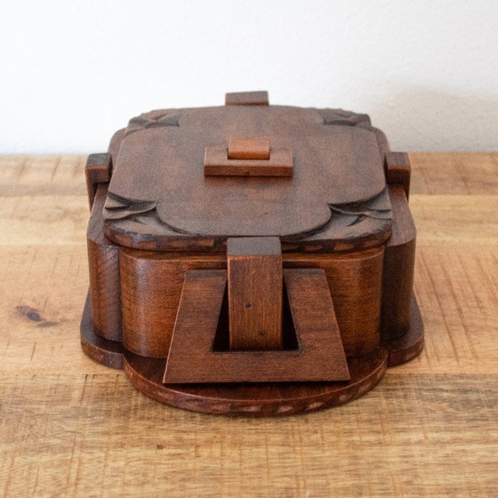 Image 1 of Französische Schmuckschatulle im Art-déco-Stil der 1930er Jahre: antike, seltene Eichenholzschatulle