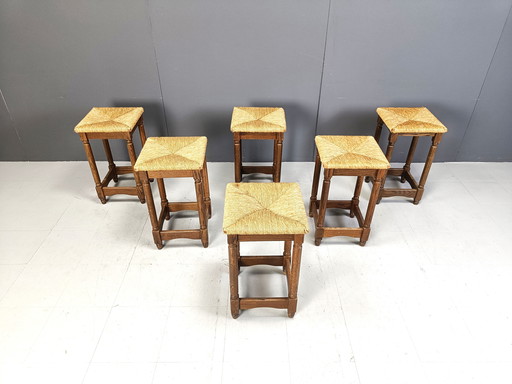 Tabourets de bar en osier vintage - Lot de 6, 1960S