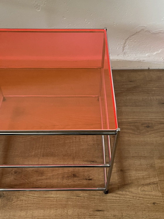 Tavolino da caffè DIY Upcycled USM Haller HR Tavolino Arancione Fluorescente – Tavolini, polished steel (photo 6 of 6)