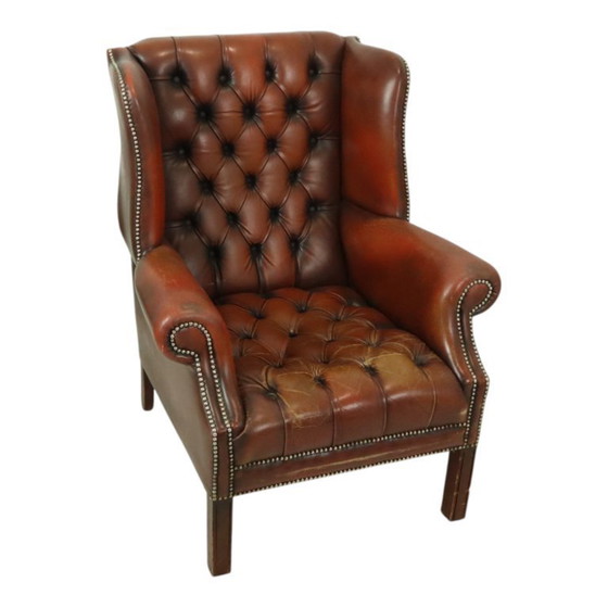 Image 1 of Oude Chesterfield Zetel Bruin Leder