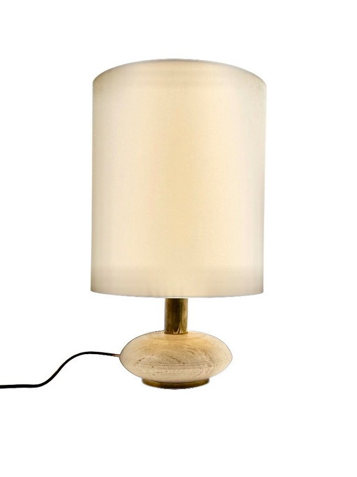 Travertine & brass table lamp base, Italy 1970s