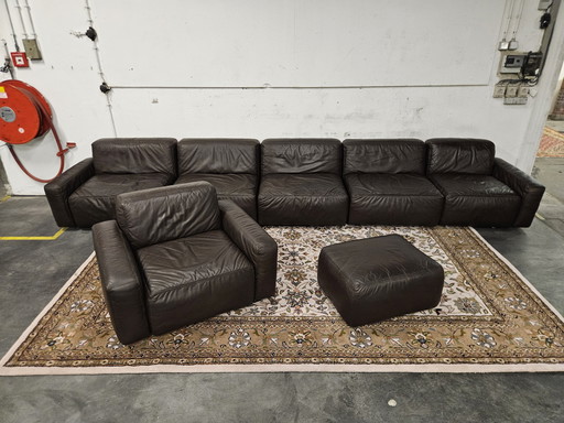 Divano modulare in pelle di design marrone scuro anni '70