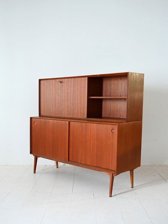 Image 1 of Danish Vintage Sideboard with Drop-Down Door and Sliding Panels