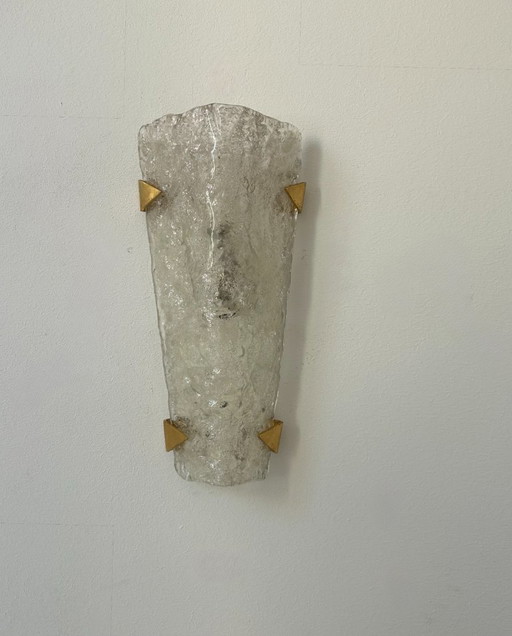 Lampada da parete vintage Hillebrand, ottone e vetro di Murano, Germania 1960