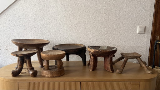 Colección de taburetes antiguos bamileke Oromo Senufo de África 