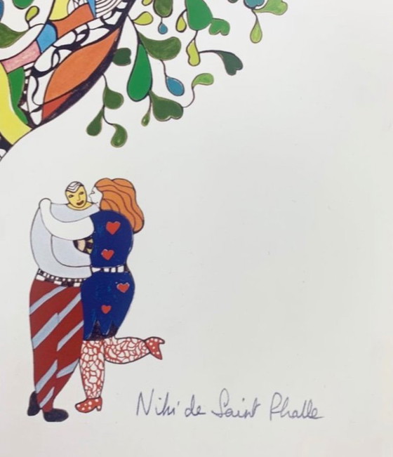 Image 1 of Niki de Saint Phalle: "Vive l'amour". Firma sulla lastra. In una pregiata cornice in legno con vetro acrilico anti