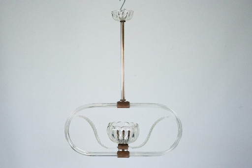 Lampadario Art Déco in vetro di Murano trasparente. Italia, anni '40.