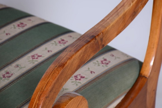 Restored Biedermeier Armchair with Stool, Beech, Oak, Cherry, Austria, 1830s – Textile, Wood (photo 15 of 20)