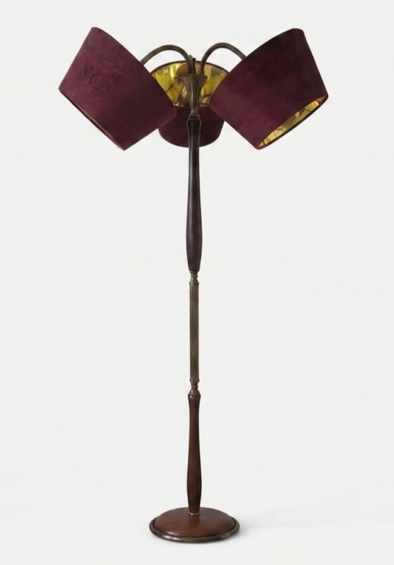 Lampadaire de style mid-century avec abat-jour en velours – Velvet, Wood (photo 2 of 8)