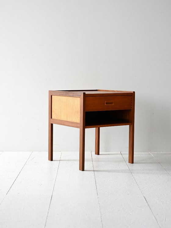 Image 1 of Vintage Scandinavian Teak Nightstand with Geometric Contrast