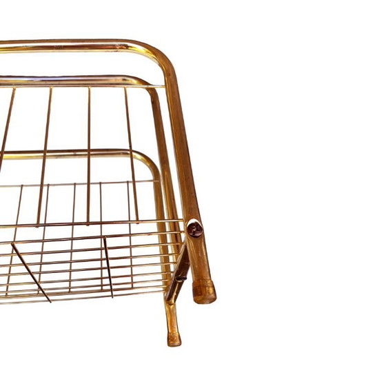 Image 1 of Cesta de periódicos modernista, dorada, Bélgica, años 80.