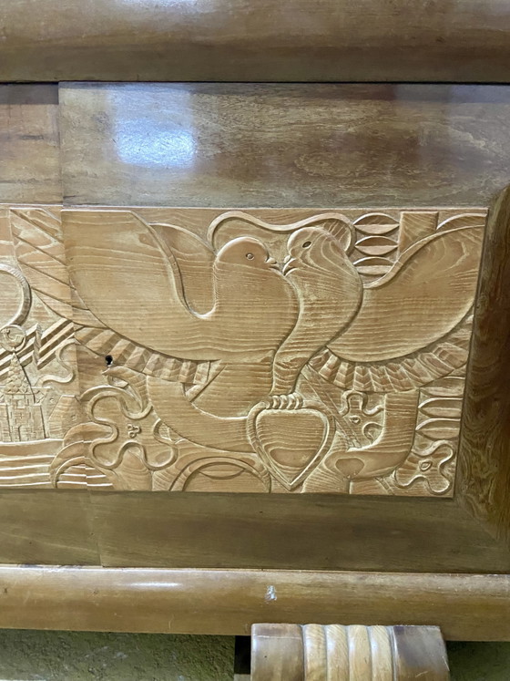 Image 1 of Exceptional French Brutalist Solid Wood Sideboard with Sculpted Doors, 1950s