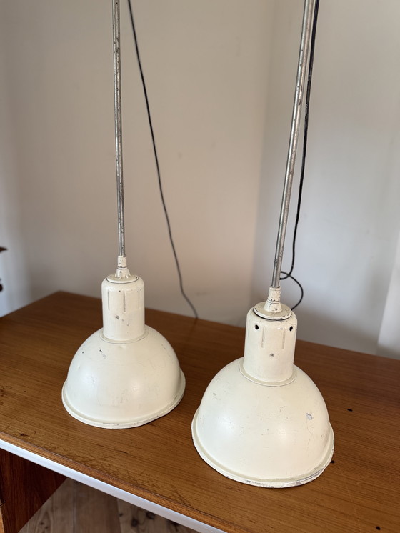Image 1 of Industrial Pendant Lamps Vintage White Metal